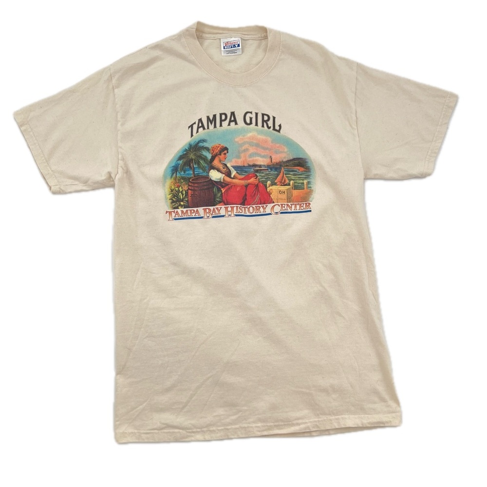 Tampa Bay History Center Tampa Girl T-Shirt Cream Size Medium on a Hanes Beefy-T